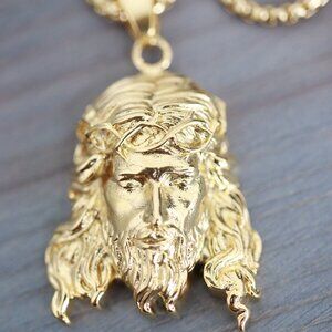 Jesus Pendant Style Round Cable Chain Necklace 18k Gold Plated Stainless Steel